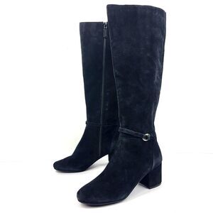 Cole Haan Dana Block Heel Boot Equestrian Black Suede W22255 Size 9B